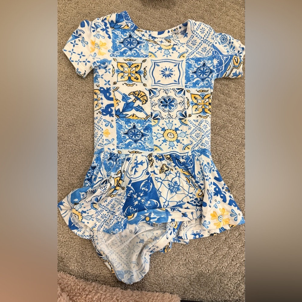 Posh Peanut Blue and Cream Baby Dress